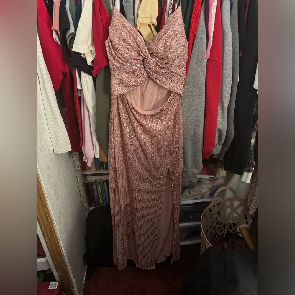 Pink sequins prom dress